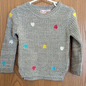 Pink Angel Knit Colorful Stitched Hearts‎ Sweater Gray-Girls 2T